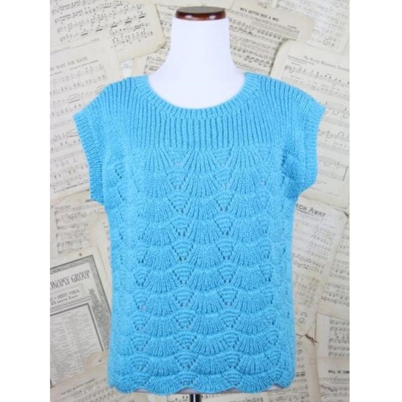 Vintage Sweaters - Vintage 80s Phildar Knit Metallic Shimmer Sweater Pointelle